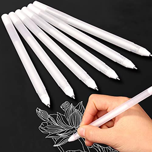 Bolígrafos de Gel Blanco 6 Piezas, 0,8mm Bolígrafos de Punta Fina de Bosquejo de Subrayar, Bolígrafos para la Artistas Papeles Oscuros Resalte Suministros de Diseño de Ilustración Arte de Dibujo