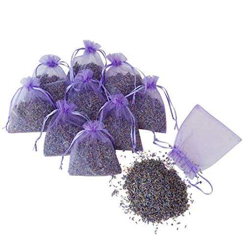 ASVP Shop Bolsas de organza llenas de flores secas de lavanda [10 bolsas] -Con una gran cantidad de flores de 100 g