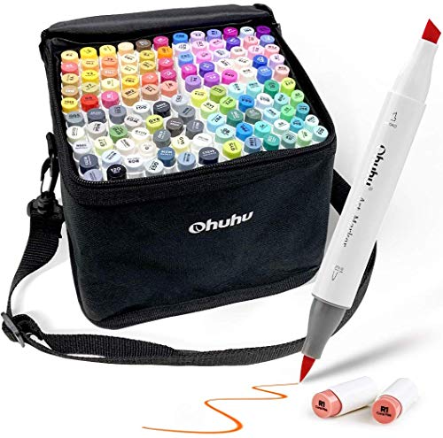120 rotuladores artísticos de colores con doble punta de Ohuhu. Rotuladores para niños, artistas, estudiantes de dibujo, ideales para dibujar, colorear, caligrafía, subrayar o hacer ilustraciones
