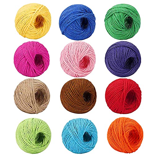 12 Piezas Cuerda Natural, Cuerda de Fibra de Yute Colorida, Juego de Cuerdas de Cuerda de Yute Natural, Utilizada para Colgar Cuadros, Regalos, Decoraciones de Bricolaje (12 Colores)