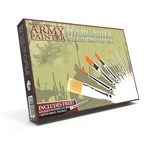 The Army Painter Mega Brush Set | 10 Pinceles de cerdas Sintéticas y Sable Natural | Pincel Kolinsky Gratis | Accesorios para Pintura de Figuras Miniatura