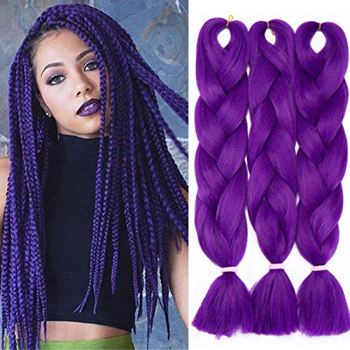 3 pcs/300g 60CM dos Ombre trenzado fibra Crochet Cabello Extensiones de pelo sintético trenzado Braids Extensiones de clip de pelo Natural Morado oscuro