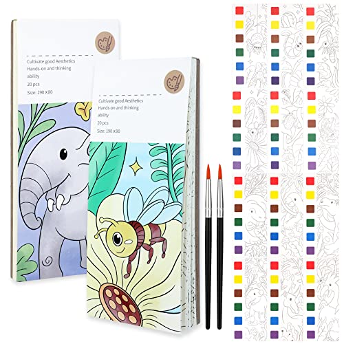 MWOOT 2 Piezas Libro Pintura Acuarela Bolsillo para Arte Creativo Niños, Kit Marcapáginas Pintura Acuarela, Libro Acuarela Bolsillo Viaje Arte, Pocket Watercolor Painting Book, Insectos y Animales
