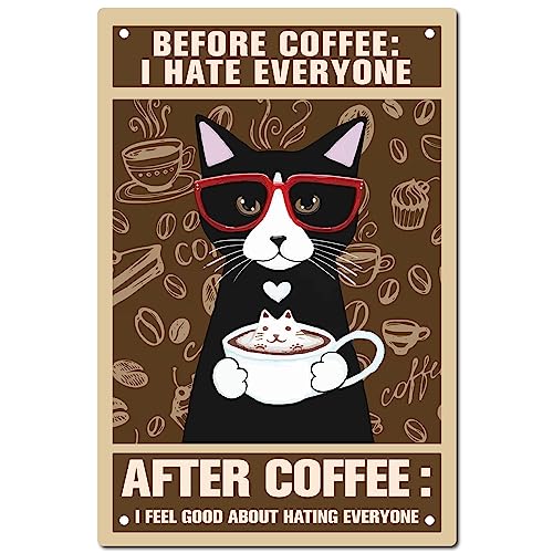 CREATCABIN - Cartel de Metal con Diseño de Gato Divertido para Café Cartel de Placa Vintage Arte de Pared para Decoración de Baños Hogar Bar Pub Cafetería Tienda Restaurante Bar Cartel de