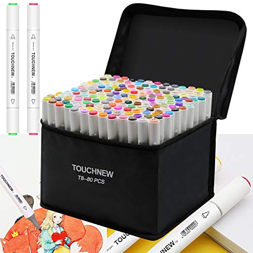 TOUCHNEW Juego de 80 Rotuladores de Colores, Rotuladores para Grafitis, llamativos colores grasos y permanentes, juego de rotuladores Twin Tip para estudiantes