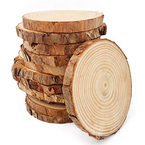 William Craf Rodajas de Madera Diámetro 9-10 cm 12pcs Troncos Madera Decoracion Apto para Pirograbador de Madera, Pintura,Navidad