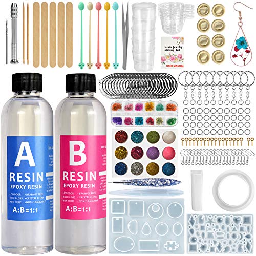 Garclimb Resina Epoxi Kit Fabricación de Joyas - Moldes Silicona y Fabricación de Accesorios para Bricolaje,Artesanía, Joyería, Decoración, para Ilaveros(440ml) 15.5oz