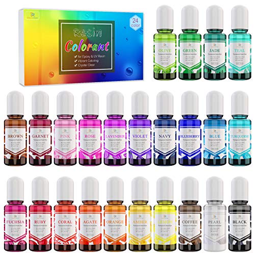 Colorante Resina Epoxi UV de 24 Colores - Cristal Transparente Pigmento de Resina Epoxi para Colorear Resina UV, Fabricación de Joyas - Colorante Concentrado de Resina UV para Pintura - 10 ml Cada Uno