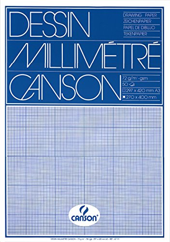 Canson Milimetrado, Bloc Encolado A3, 50 Hojas, 90 g Azul