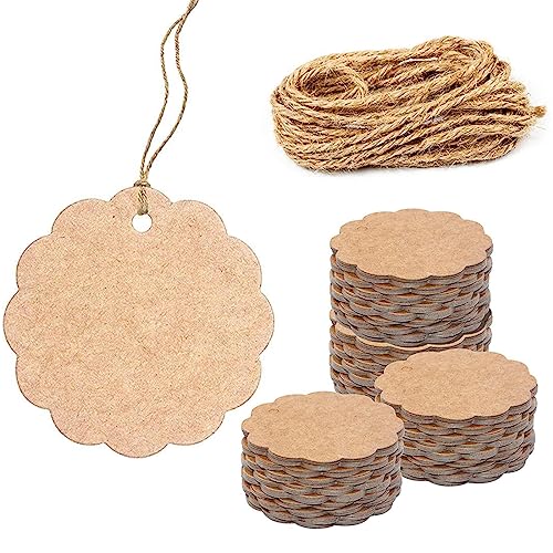 TSLRSA Etiquetas Precio con Cuerda, etiquetas kraft,100 Piezas, Etiquetas Marcado Kraft Pequeñas para Joyeria Ropa, Etiquetas Regalo Marrón(6x 6cm)