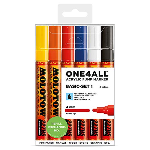 Molotow One4All 227HS - Lápices acrílicos (alta cobertura y permanentes, resistentes a los rayos UV, para casi todas las superficies), color multicolor 6 unidad