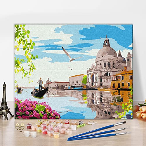 TISHIRON Venecia Pintura por Números para Adultos Principiantes Venecia Agua Ciudad Paisaje DIY Kit de Pintura al Óleo con Pinceles Pigmento Acrílico para Decoración de Pared del Hogar 16 