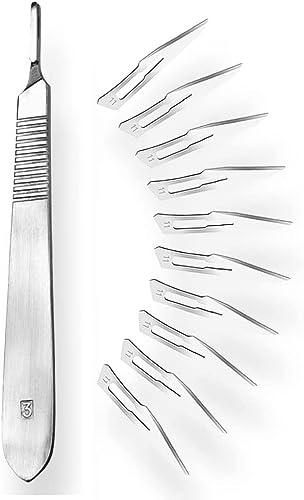 Set - 10 piezas hojas de bisturí No. 11 y mango de bisturí No. 3 - Hojas de repuesto para bisturí hechas de acero al carbono - Estéril