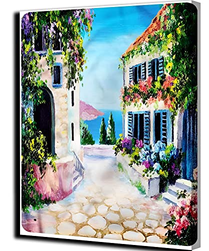 Pintura por Números para Adultos DIY Pintura al óleo sobre Lienzo Pintar por Numeros para Adultos Principiantes - paisaje griego 16 * 20 Pulgadas Sin marco