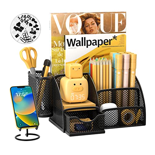 Cocolemon Organizador de Escritorio, Lapiceros para Escritorio Organizador Multifuncional con Soporte para Teléfono, Juego de Clips y Cajón, Ahorro de Espacio para Oficina, Estudio, Aula
