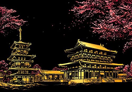 SK Studio Scratch Art Paper Arte de Night View Scratchboard para niños y Adultos Grabado Art Craft Set Japón