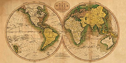Imagen sobre lienzo enrollado Mapa del mundo Carey Matthew - Mapas horizontales Arte impreso mapas Mapas del mundo Lienzo bellas artes 14_X_30_in