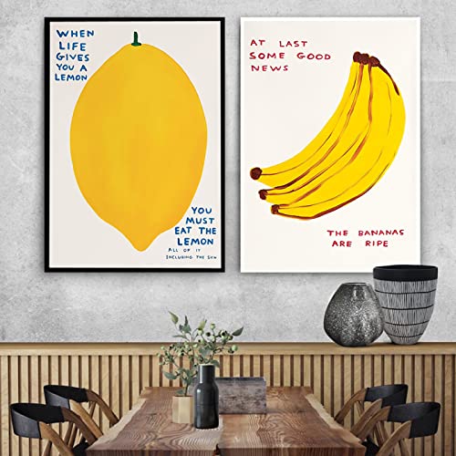 ANGELIA COMEAUX David Shrigley Póster Limón Plátano Fruta Divertida Pintura en Lienzo Arte Abstracto de la Pared David Shrigley Impresiones para decoración del hogar Imágenes 50x70cmx1 Sin Marco