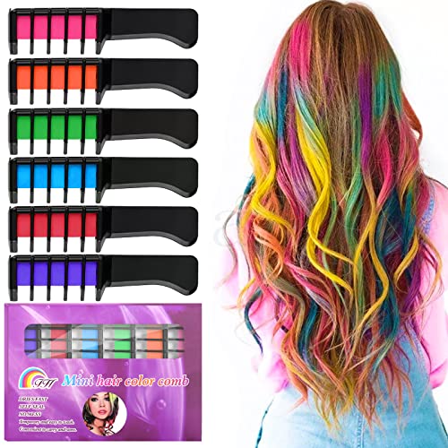 Kalolary 6 Colores Tizas Para el Pelo, Hair Chalk Peine, temporal, no tóxico, para niños, ideal para Navidad, cumpleaños, fiestas, regalos para niñas y niños a partir de 4 años
