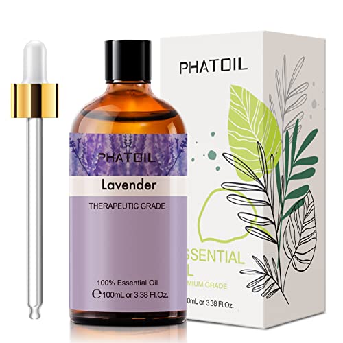 PHATOIL Aceites Esenciale de Lavanda 100 ml, 100% Naturales Puros, Aceite Esencial de Aromaterapia de Grado Terapéutico, Aceite Esenciales para Humidificador, Difusor, Regalos Perfectos