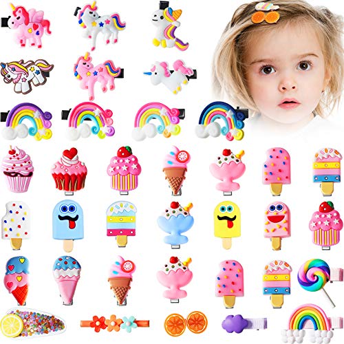 36 Pinzas Lindas de Pelo para Chicas Horquillas de Caramelo Arcoíris Pasadores de Unicornio Helado Accesorios Divertidos de Patrones de Postres Clips para Cabello de Flores Dibujos Animados