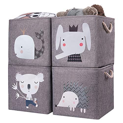 AXHOP cajas almacenaje [4 unidades] plegado de 33 x 33. Estanterias almacenaje decorativas. Caja juguetes. Ideal para kallax, ropa, juguetes, libros, niños, guardería, oficina.