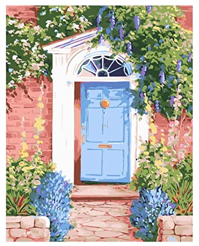 Pintura por Números para Adultos,flores puerta ventana paisaje DIY Kit de Pintura al Óleo de Lienzo para Niños Pintar por Números Pintura al Óleo Principiantes Sin Marco 40x50cm