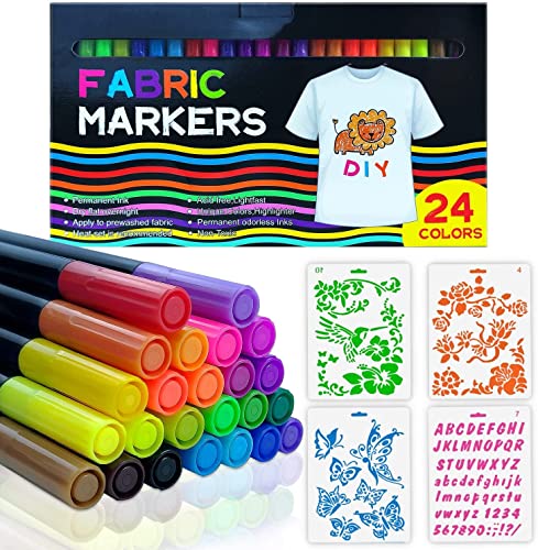 Rotuladores textiles lavables a máquina, 24 colores, rotuladores textiles resistentes a la lavadora, lápices textiles acuosos resistentes a los lavados, ropa, zapatos.