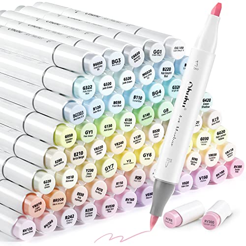 Ohuhu Rotuladores pastel de 96 colores, punta de color de doble cara, punta de graffiti para diseños y cómics, pincel fino para bocetos, caligrafía, dibujo e ilustración