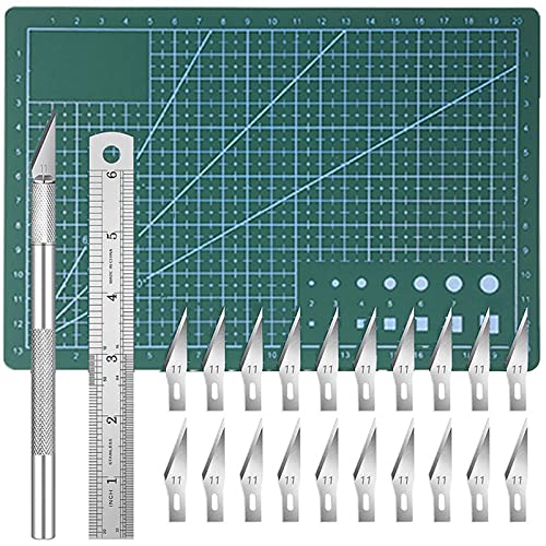 Cuchillo de Corte Artesanal 23 Piezas Cuchillo Artesanal de Precisión Cuchillos de Arte de Precisión con Regla de Acero y Tapete de Corte A5 para Manualidades, Hobby, Scrapbook, Plantilla