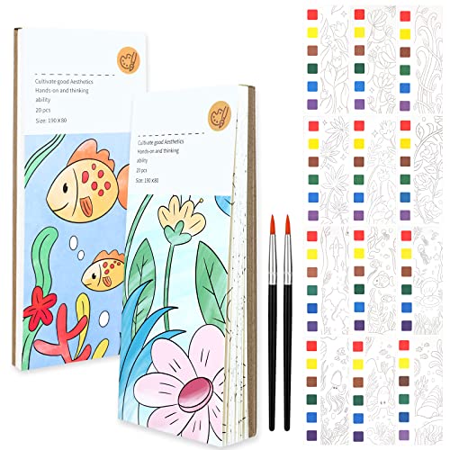 MWOOT 2 Piezas Libro Pintura Acuarela Bolsillo para Arte Creativo Niños, Kit Marcapáginas Pintura Acuarela, Libro Acuarela Bolsillo Viaje Arte, Pocket Watercolor Painting Book, Planta Mundo Submarino