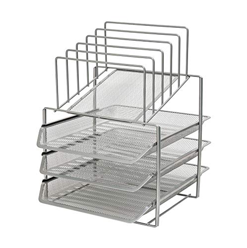 Exerz Organizador Oficina/Bandejas de 3 Capas de Alambre con 5 separadores de Malla - Bandeja Oficina/Clasificador de Papel/Escritorio Organizador/Bandeja Portadocumentos - Plata