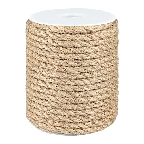 20M Cuerda de Yute Gruesa Cuerda cáñamo 8mm,Natural Rollo de Cordel Yute para Embalaje,Decoración,Jardinería