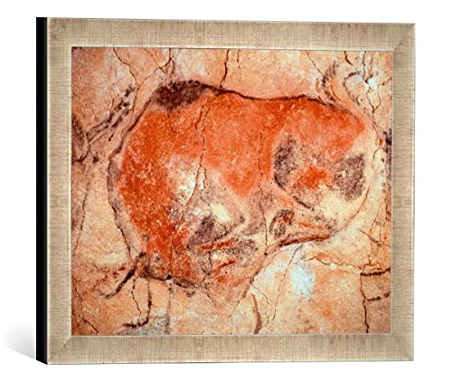 Kunst für Alle ' – Fotografía enmarcada de AKG Anonymous Altamira, Cueva Dibujo, wisent, de impresión handgefertigten imágenes de Marco, 40 x 30 cm, Plata Raya