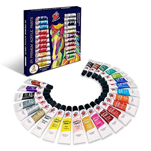 TBC Pintura Acrílica 24 Tubos 9.5 ml, Kit de Pintura Acrilica para Manualidades, Papel de Lienzo, Vidrio, Madera, Modelar, para Profesionales Artistas, Niños