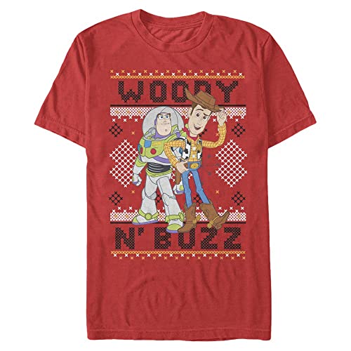 Disney Toy Story Woody Buzz Sew Organic-Camiseta de Manga Corta, Rojo, L Unisex Adulto