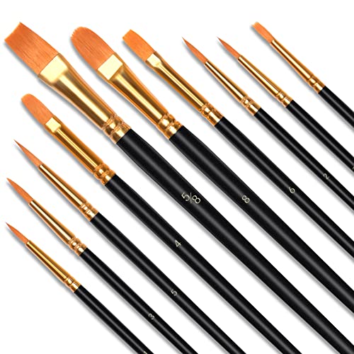 Vicloon Pinceles para Pintura, 10 Piezas of Pinceles de Nylon para Acuarela, óleo, Cara, Dibujo de líneas, Set de Pinceles de Artista para Principiantes, Profesionales y Amantes de la Pintura (Negro)