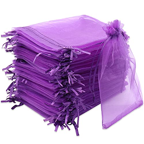 Leeyunbee 100PCS 10x15cm Bolsa de Organza Morado oscuro, Bolsitas de Organza, Bolsas para Envoltura de Joyas, Bolsas de Organza de Regalo con Cordón para Boda Favores Joyas y Dulces