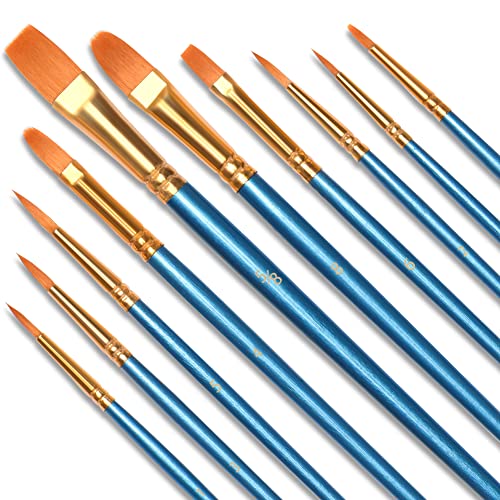 Vicloon Pinceles para Pintura, 10 Piezas of Pinceles de Nylon para acuarela, óleo, cara, dibujo de líneas, Set de Pinceles de Artista para principiantes, profesionales y amantes de la pintura (Azul)