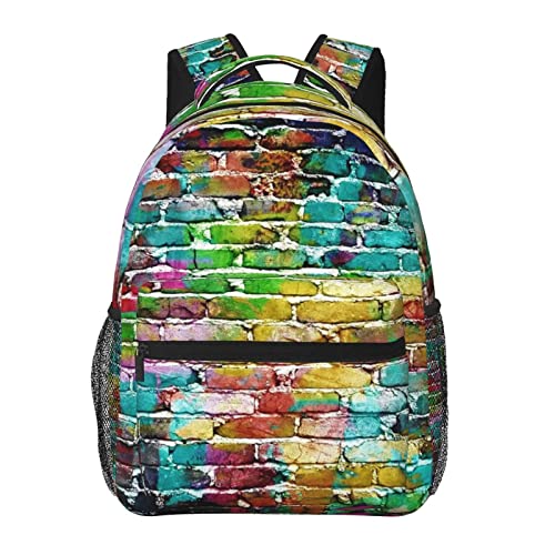 OHWODA Mochila de viaje ligera con estampado de tiburón de dibujos animados en el mar del océano, mochila casual, mochila para portátil, Graffiti Colorido Ladrillo, Talla única