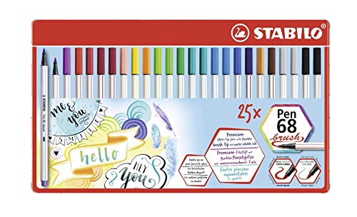 Rotulador punta de pincel STABILO Pen 68 brush - Estuche de metal con 25 colores