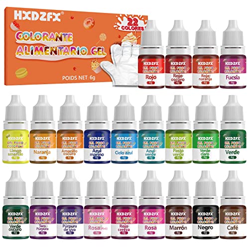 Colorante Alimentario Gel - 22 Colores Concentrado Gel Colorante Alimenticio, Colorante Alimentario de Alta Concentración para Decoración de Pasteles, Horneando, Cocina, Glaseado(6g por Botella)