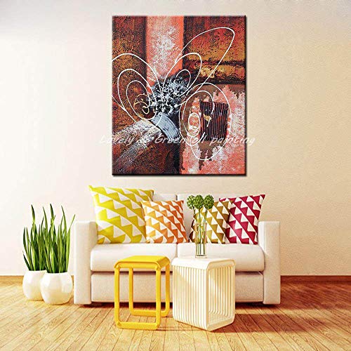 Pintura Al Óleo Pintada A Mano Sobre Lienzo,Abstracto Geométrico Marrón White Circle Line, Arte Moderno De Gran Tamaño Mural Obra De Adorno Para El Salón Pasillo Entrada Dormitorio,60Inx90En 15