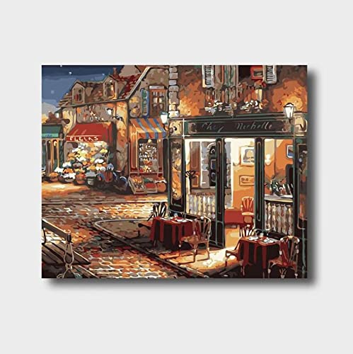 ITAWS Pintura Al Óleo Pintada A Mano Pintura Paisaje Nocturno De La Ciudad Europea, Marco Diy, 40X50Cm Pintura Por Números Para Niños & Adultos & Principiantes, Kits De Pintura Al Óleo Digital