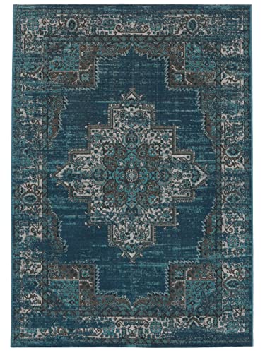 RugVista, Vintage Vega, Alfombra, Pelo Corto,300 x 400 cm, Rectangular, Moderno, Oeko-Tex Standard 100, Polypropylene, Pasillo Dormitorio Cocina, Sala De Estar, Petrol/Turquesa, Azul Oscuro