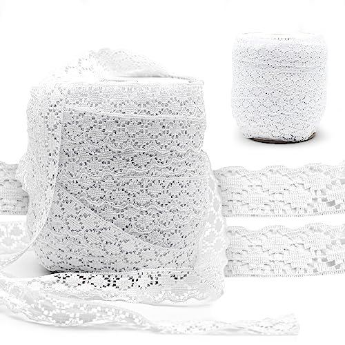 DOJA Barcelona | Cinta de Encaje | Rollo 100m | Poliester | Puntos | Pasacintas Encaje | Encaje Bordado | Cinta para Decorar Tazas de Té, Jarrones, Invitaciones, Adornos de Navidad, Velas de Boda