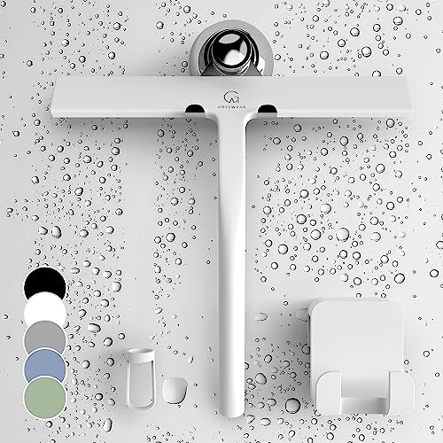 Rasqueta limpiacristales para Ducha 23 cm Revestimiento de Silicona núcleo de Acero Inoxidable diseño Moderno, Color:Blanco