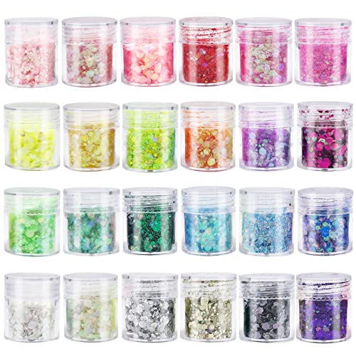 Purpurinas Polvo 24 Colores, Paillettes Brillos Chunky, Chunky Glitter Flakes Paillette, para Cara Pelo Arte Corporal Uñas, para Festival Purpurina Música Fiesta Navidad