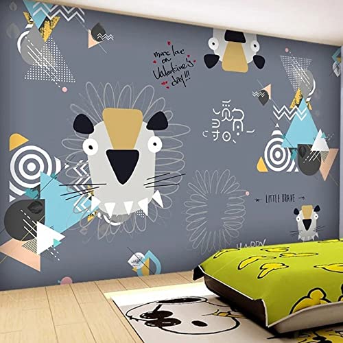 Papel tapiz con patrón de dibujos animados para dormitorio de niños, murales geométricos de León pequeño con p Pared Pintado Papel tapiz TV 3D Decoración dormitorio Fotomural sala mural-250cm×170cm