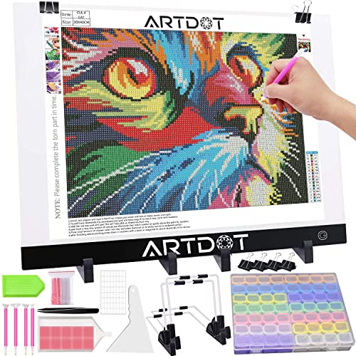 ARTDOT Diamond Painting Kit Completo, Mesa de Luz Dibujo A3 Tableta de Luz, Dibujo De Luz Super Delgado y Brillo Light Board Ajustable con Cable USB, Pintura Diamante Accesorios para Dibujar